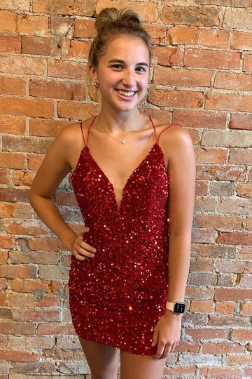 Sheath Royal Blue Sequins Short Homecoming Dress with Criss Cross Back HZ1023